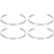 4pcs Bracelet Blanks, Silver Blank Titanium Steel Tags DIY Engraving 2.8x0.24"