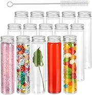 110ml Clear Bath Salt Tube, 15PCS Plastic Test Tubes A Brush,Plastic Storage Tube with Screw Cap, Flat Bottom Clear Test Tubes for Candy Storage, Party Favors