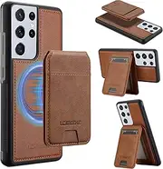 [GoshukunTech] for Samsung Galaxy S21 Ultra 5G Wallet Case,for Samsung S21 Ultra Flip Case with Vertical Flip Card Slots PU Leather Detachable Phone Cover[Support Magsafe or Wireless Charging]-Brown