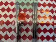 KOREAN STAINLESS STEEL CHOPSTICKS & SPOON SET W/ THE FAMOUS GOOD LUCK CRANES