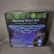 GlowPong Game Set Glowing Beer Pong Party Drinking Cups Charging Unit Green Blue