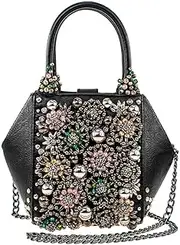 [MARY FRANCES] Night Life Beaded Top Handle Handbag, Black, Black