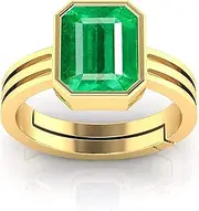 [Akshita gems] 5.00 Carat Certified Natural Emerald Panna Panchdhatu Adjustable Rashi Ratan Gold Plating Ring for Astrological Purpose Men & Women{Lab Approved}, Natural Emerald Panna A1 Quality Ring,