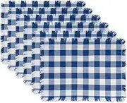 DII Heavyweight Fringed Check Tabletop Collection, Placemat Set, 13x19, Navy, 6 Piece