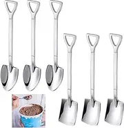 BEZANU Dessert Spoons, 6 PCS Shovel Spoons for Coffee, Yogurt, Cake, Fruit, Appetizer (Silver, 15.5cm/6in)