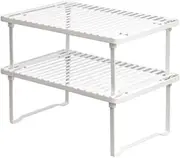 Set of 2 White Stackable Metal Kitchen Storage Shelves