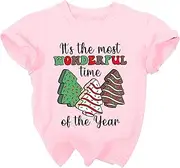 [CAZYCHILD] Toddler Christmas Shirts Girls Boys Christmas Tree Cake T Shirt Kids Xmas Tee Short Sleeve Tops