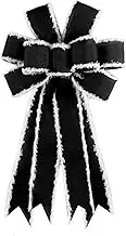 Halloween Wreath Bow Large Black Halloween Bow Tree Topper, Burlap with White Polyester Edge Gift Bow for Halloween Party Holiday Home Indoor Outdoor Decoration