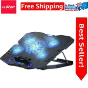 Silent Laptop Chill Mat with 5 Adjustable Fans and Stylish Blue LED Lighting