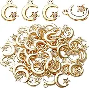 50pcs Alloy Star and Crescent Moon Charms with Rhinestone Jewelry Celestial Charm Pendants for DIY Earring Jewelry Making crafts Supplies