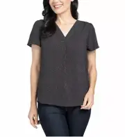 Hilary Radley Women's V-Neck Blouse Tunic Top Black White Dots Small