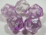 NEW RPG Dice Set of 5 D20 - Mysty Clear Violet w/white Inking