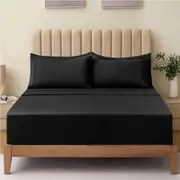 2000TC Ultra Soft Hotel Comfort Super King Sheet Set - 3 Pieces, Deep Pocket Fitted Sheet & 2 Pillow Cases (Black)