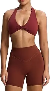 [Aoxjox] Women's Workout Halter Sport Bras Fitness Backless Padded Bra Yoga Crop Tank Top
