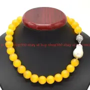 Rare Huge 14mm Yellow Opal Gems 15-20MM White Keshi Baroque Pearl Necklace 18"