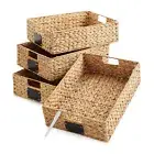 4pk Hyacinth 12.5x17x5 Pantry Baskets, Wicker Kitchen Cabinet Storage, Natural