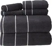 Lavish Home Luxury Cotton Towel Set- Quick Dry, Zero Twist and Soft 6 Piece Set with 2 Bath Towels, 2 Hand Towels and 2 Washcloths by (Black/White)