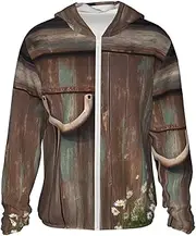 [LHBWCVN] UPF 50+ Light Jacket Full Zip Sun Protection Hoodie for Women Men Long Sleeve Rustic Horseshoe Barn Wooden Sun Shirts