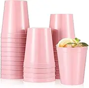 Mifoci 24 Pcs Stadium Plastic Cups Blank Reusable Drink Tumblers Bulk Stackable Drinking Stadium Tumbler for Kids Birthday Party Weddings Valentine‘s Day Mardi Gras(Pink, 16oz)