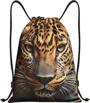 QMNEHJ Drawstring Backpack Sports Gym Sackpack Black & Brown Leopard Cinch Bag Waterproof String Bag Lightweight Swim Bag
