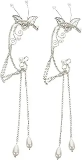 [ANDRESLAD] Dainty Ear Cuffs for Women Pearl Tassel Clip on Earrings Stylish Aesthetic Jewelry