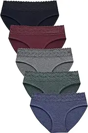 [Wealurre] Cotton Panties for Women Bikini Underwear Hipster Underpants Lace Briefs Pack
