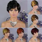 Short Pixie Cut Wig Human hair colored Highlight headgear wigs side part wig