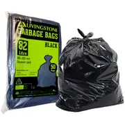 Livingstone Garbage Bag Bin Liner Flat Seal Black 82L 81 x 98cm 25 Microns 500 Carton