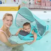 HECCEI Mambobaby Swim Float with UPF 50+ Sun Canopy, Non-Inflatable Solid Baby Float, Upgrade Soft Skin-Friendly Leather, Newest Add Tail Baby Float for Baby Aged 3-24months