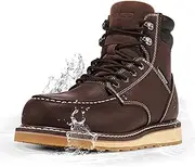 [NINGO] Soft Toe Work Boots for Men, 6 Inch Mens Waterproof Wedge Moc Toe Boots, Full-Grain Leather, Oil and Slip-Resistant Safety Boots, EH Protection, Brunt Work Boots for Men, for Construction