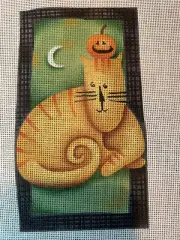 Debbie Mumm Orange Cat Needlepoint 18 Mesh Halloween Fall 7" x 4"