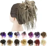 IMISSU 2PCS Messy Hair Bun Piece Updo Fake Scrunchies Extension Wavy Curly Hairpieces Ponytail Chignon Headband for Women Girls (2PCS Ash Grey)