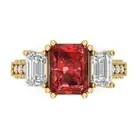 4.27Ct Emerald Cut Natural Garnet 18k Gold Three Stone Engagement Promise Ring