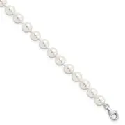 Sterling Silver Majestik Rhodium-Plated 7-8mm Imitation Shell Pearl And Cz 8.5 Inch Anklet With 2 Extender
