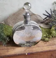 Art Deco Silver Mercury Glass Decorative Bottle: Clear Faceted Stopper • Etched