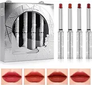 Apooliy 4Pcs Velvet Matte Lipsticks Makeup Set, Waterproof Lipstick Kit, Highly Pigmented Color, Long Lasting, Non-Sticky, Ruby Red