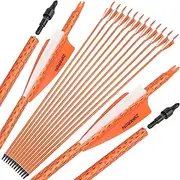 Wolfman 30 Inch Archery Carbon Arrow Practice Hunting Arrows Spine 500 with Removable Tips Targeting Arrows for Compound & Recurve & Long Bow 6/12pcs