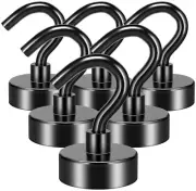 6 Pack Magnetic Hooks 25 Lbs Strong Neodymium for Hanging and Grill Fridge-Black