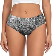 [SAAKE] Shiny Silver Glitter Print Women's Briefs XS S M L XL XXL 3XL 4XL Plus Size Briefs Bikini Ladies Underpants