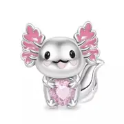 S925 Sterling Silver Sweet Axolotl Fish Pink Heart Charm - AVILIA Designs