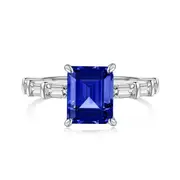 ANYCO Ring S925 Sterling Silver Blue Color Sapphire Ring CZ 5A 4ct Diamond Jewelry Women Engagement Wedding
