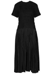 Lovebirds Smocked Poplin and Crepe Midi Dress - Black - XS (UK8) XS (UK8)