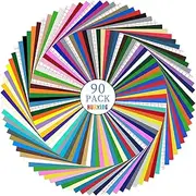 Huaxing Permanent Adhesive Vinyl Bundle - 90 Pack Vinyl Sheets (12”x12”, Glossy, Matte, Metallic) for Most Cutting Machines and Party Decoration, Sticker, Craft Cutter, Car Decal