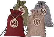 Advent Calendar Bags, 24 Days Burlap Gift Bags, DIY Advent Calendar Kit, Beautiful Advent Calendar Fill Yourself with 24x Burlap Drawstring Bag and Number Sticker Set for Christmas Borato