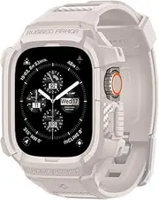SPIGEN Rugged Armor Pro Case + Strap Band Designed for Apple Watch Ultra 2 1 49mm Adventure Ready Resilient Soft Cover - Dune Beige