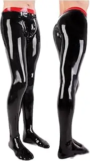 [MCWJ] Latex Men Red Waist and Black High Waist Tight Trousers with Socks Pantyhose Piece Suit Size XXS-XXL