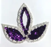 2 pcs Purple Triple Leaf Floral Beaded Sequined Sewing Applique Craft Patch VTG