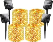 Outdoor Solar String Lights Waterproof 288Ft, 4-Pack Each 72FT 200 LED Solar Powered Fairy Lights with 8 Lighting Modes, Copper Wire Lights for Patio, Garden, Party, Wedding (Warm White)