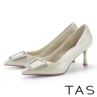 在飛比找momo購物網優惠-【TAS】奢華水鑽牛皮尖頭美型高跟鞋(米色)