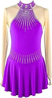 [Zagitova] Women's Ice Skating Dresses Rhinestone Long Sleeved Ballet Dance Leotard Turtleneck Dance Dresses